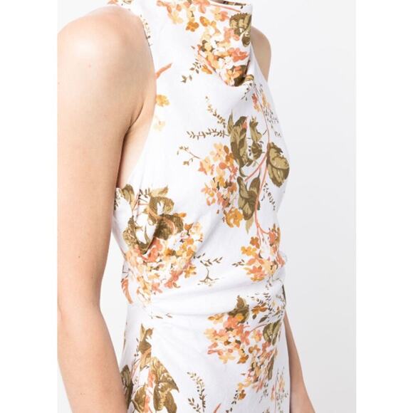 NWT Reformation Maxi Dress White Yellow Floral Strappy Cross Back Mock Neck Sz10 - Picture 3 of 10